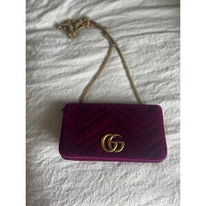 Gucci Marmont Velvet Matelasse Double G  Purple Velvet Crossbody Chain Purse